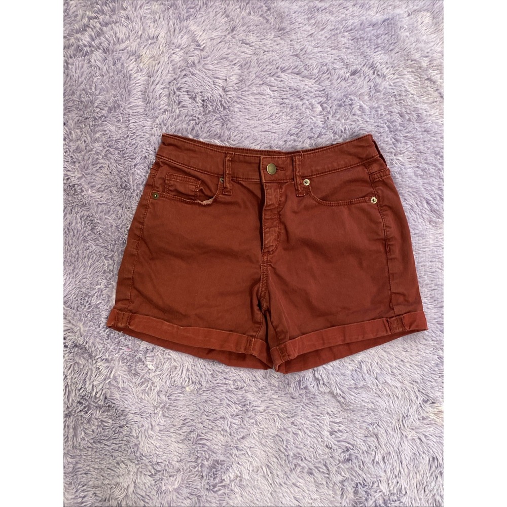 Universal Threadโ Jean Shorts Womens 2/26 Maroon Cuffed Denim Stretch Hipster
